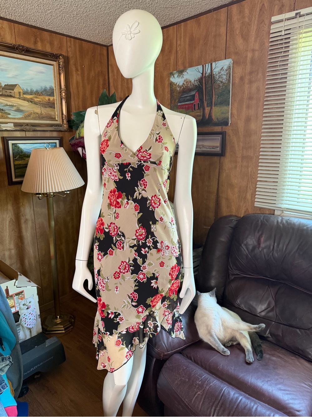 Y2K Vintage Floral Halter Dress with Ruffled